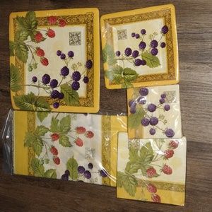 Raspberries Party Paper Plates Napkins Set for 8